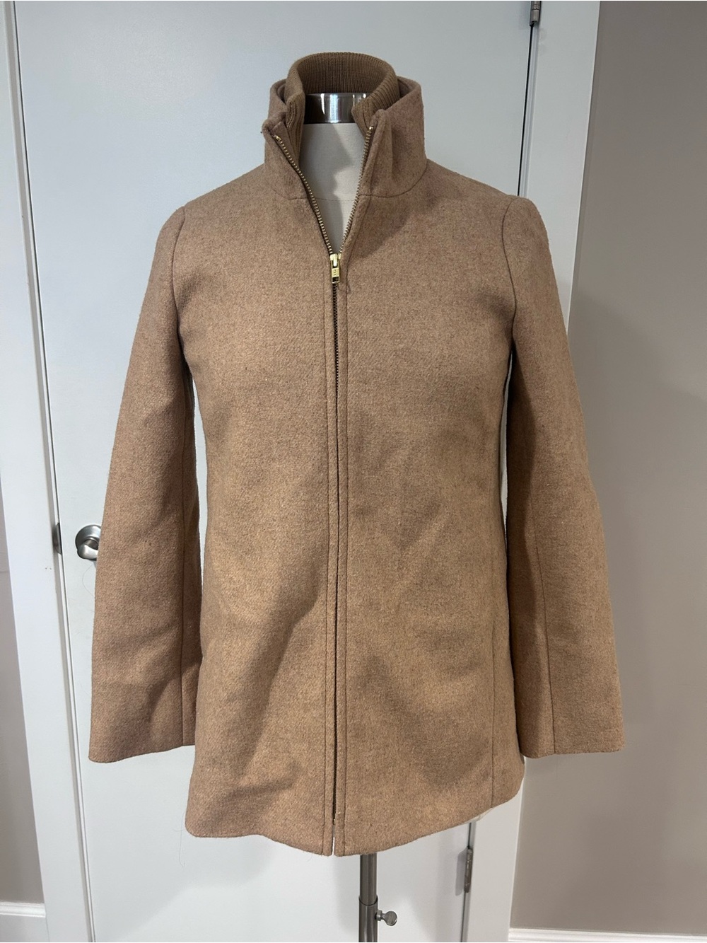 J.Crew Camel Wool-Blend Zip Front Coat Size 0
